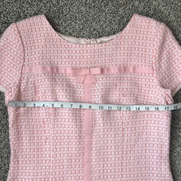 Vintage White & Pink Sheath Midi Dress plaid Tweed Cap Sleeves Size Large - Picture 10 of 13